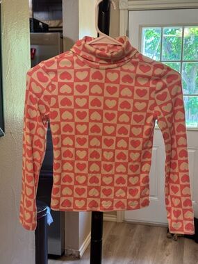 Old navy Pink Heart-Print Turtleneck Sweater girls sz 8 med